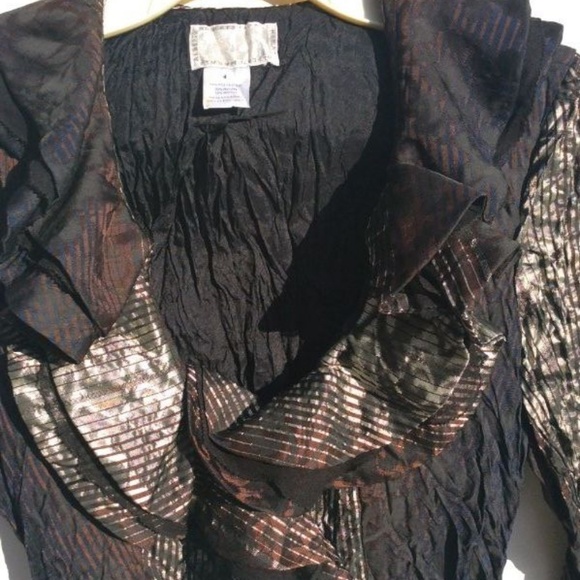 ALBERTO MAKALI metallic ruffle Blouse top 4 small - Picture 3 of 8